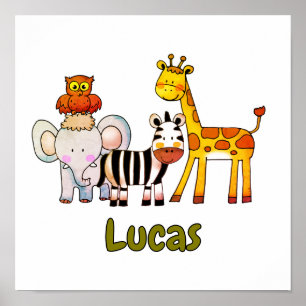 Poster Animaux de safari de dessin animé mignons nom pers