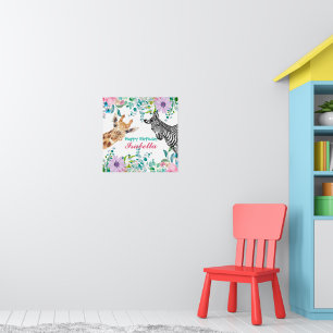 Poster animaux de safari jungle Floral Anniversaire
