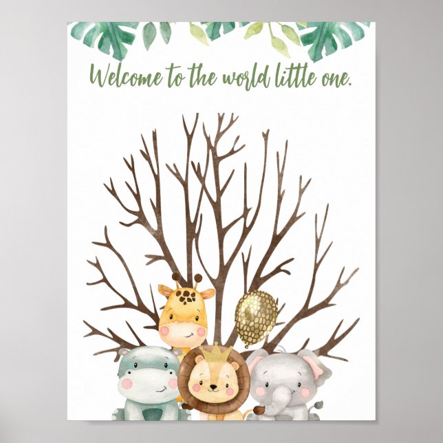 Poster Animaux de safari mignons empreinte digitale Baby  (Devant)
