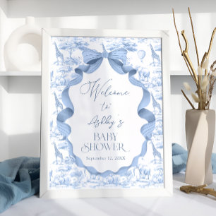 Poster Animaux de Safari Toile de Jouy Baby shower Bienve
