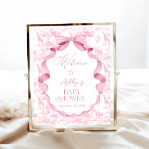Poster Animaux de Safari Toile de Jouy Baby Shower Bienve