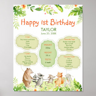 Poster Animaux de verdure Fête des amis Joyeux anniversai