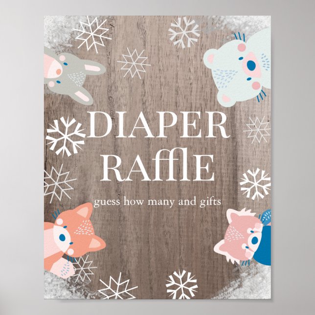 Poster Animaux des bois Baby shower de neige Refus de cou (Devant)