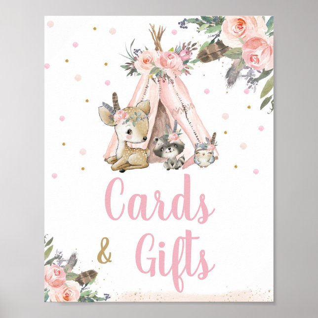 Poster Animaux des bois Boho tribal Cartes et cadeaux flo (Devant)