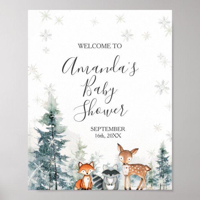 Poster Animaux d'hiver Snowflakes Baby shower Bienvenue (Devant)