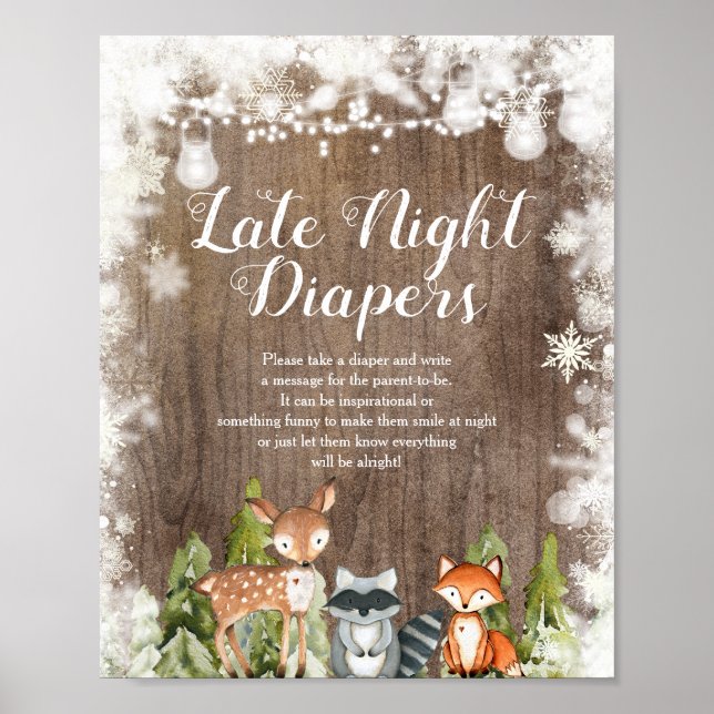 Poster Animaux d'hiver Snowflakes Wood Late Night Diapés (Devant)