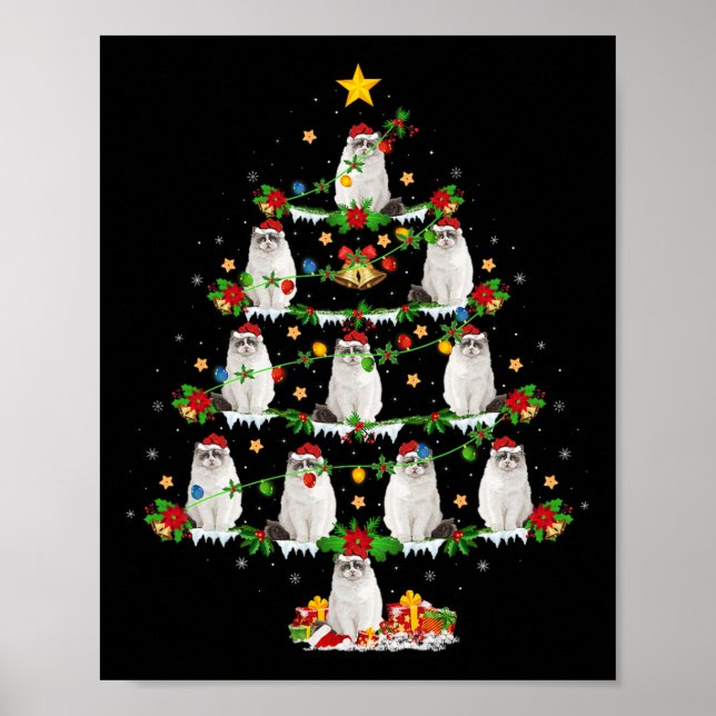 Poster Animaux domestiques Noël éclaire Père Noël Ragdoll (Devant)