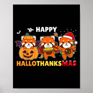 Poster Animaux drôles pour les vacances Panda rouge Noël