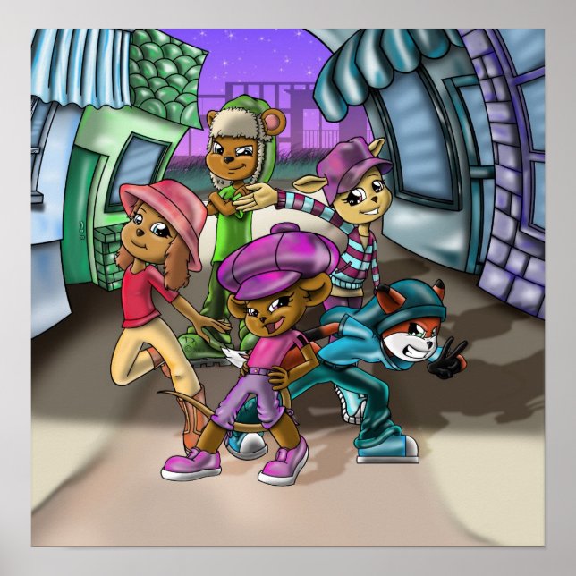 Poster Animaux et Casquettes (Devant)