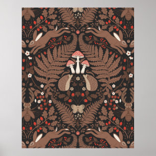 Poster Animaux et plantes de bois en rouge et brun