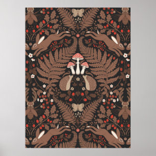 Poster Animaux et plantes de la forêt en rouge et marron