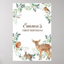 Poster Animaux forestiers de bois Premier anniversaire