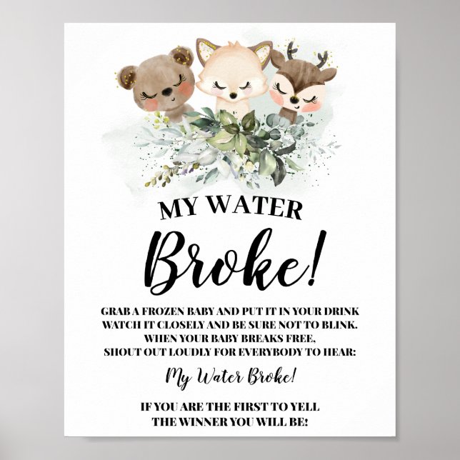 Poster Animaux forestiers Mon Baby shower à eau Broke (Devant)