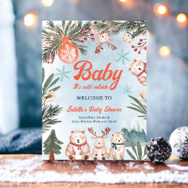 Poster Animaux mignons baby shower de Noël d'hiver