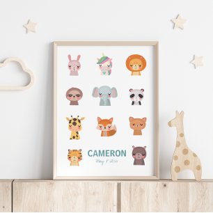 Poster Animaux mignons Kawaii   Illustration de yoga zen