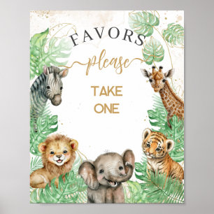 Poster Animaux Safari Baby shower de verdure tropicale en
