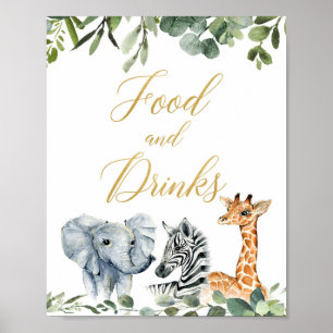 Poster Animaux Safari baby shower nourriture et boissons 