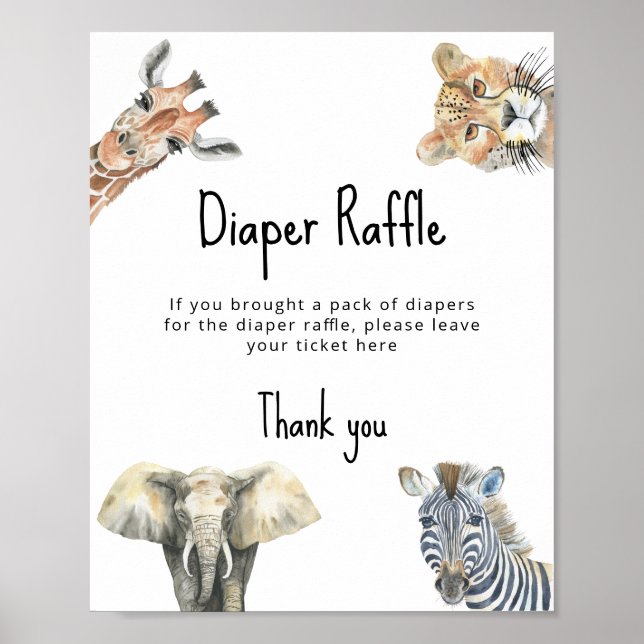 Poster Animaux Safari - Diaper Raffle jeu (Devant)