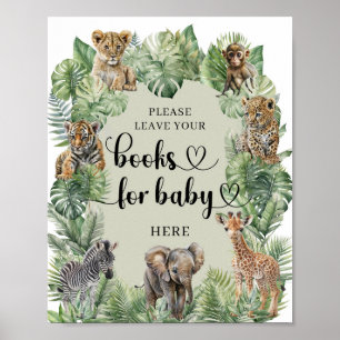 Poster Animaux Safari Livres verts tropicaux pour bébé
