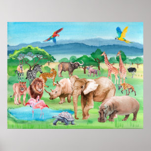 Poster Animaux sauvages d'Afrique sur l'arrière - plan de