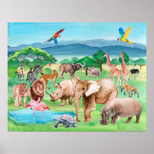 Poster Animaux sauvages d'Afrique sur l'arrière - plan de (Devant)