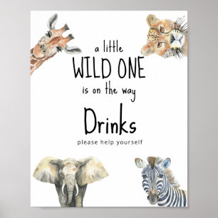 Poster Animaux sauvages de safari à l'aquarelle - Boisson
