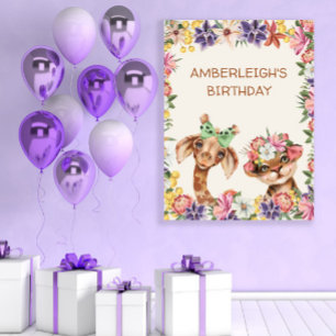 Poster Animaux Sauvages Mignons Girafe Tigre Anniversaire