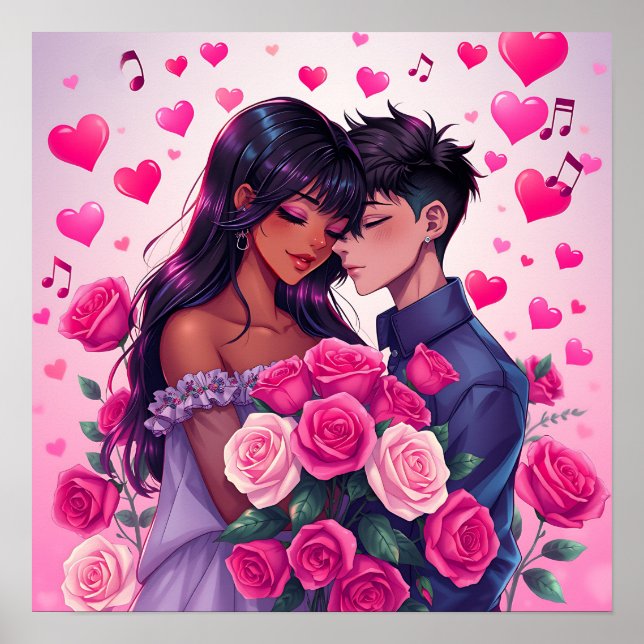 Poster Anime Bi-raciale mignonne Saint Valentin (Devant)