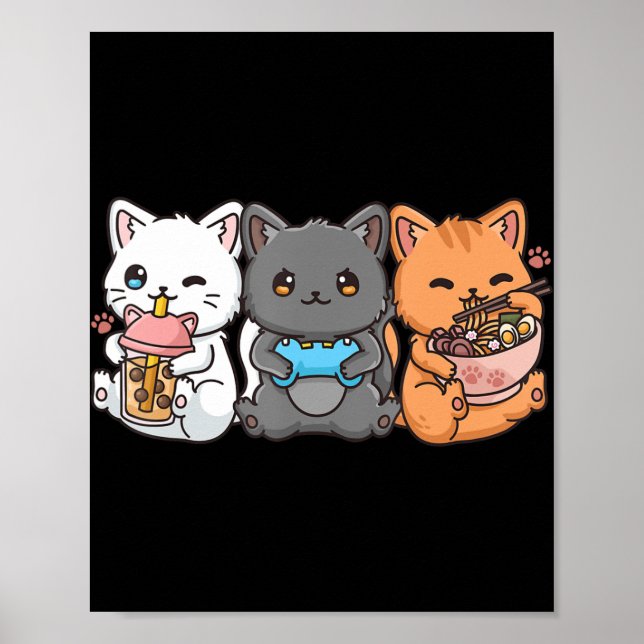 Poster Anime Boba Tea Buble Tea Jeu Gamer Ramen Cat (Devant)