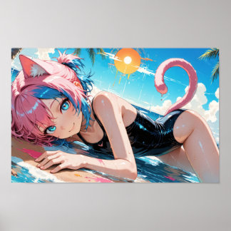 Poster Anime Chat Girl été Plage amusant