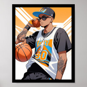 Poster Anime d'art urbain de joueur de basket-ball cool s