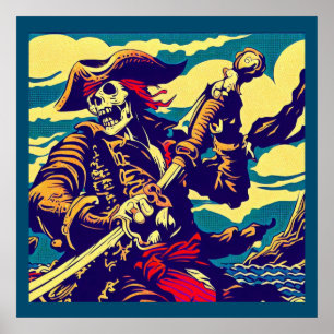 Poster Anime de pirate d'Imaginaire - coupe de bois 1