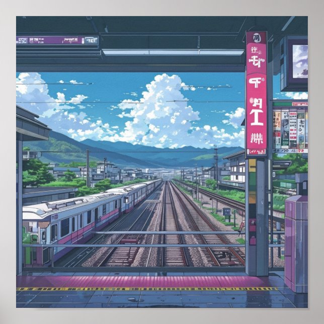 Poster Anime esthétique à l'intérieur de la Gare Paysage  (Devant)