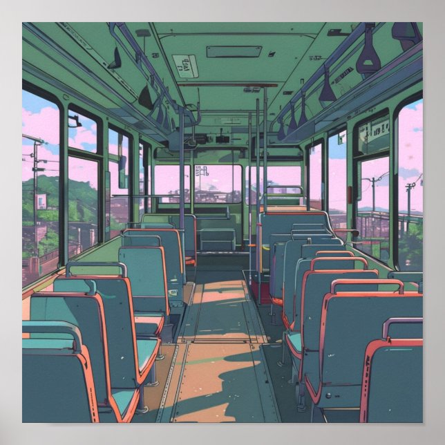 Poster Anime esthétique à l'intérieur d'un bus Paysage Ar (Devant)