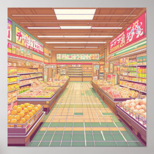 Poster Anime esthétique japonaise Supermarché intérieur