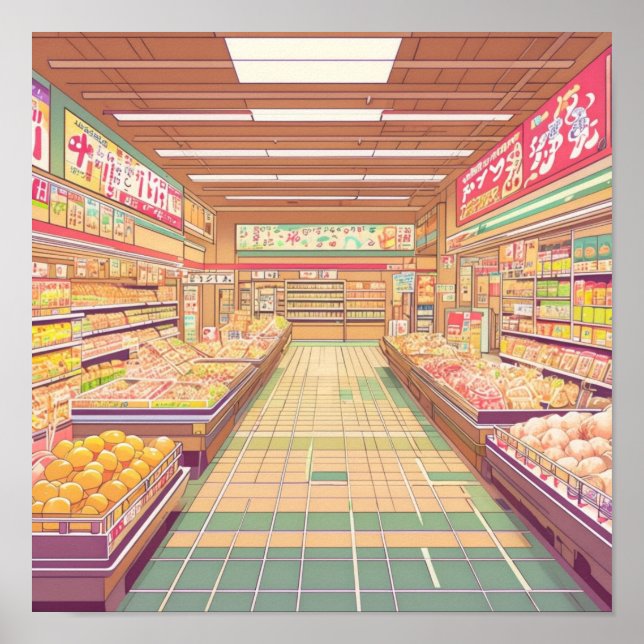 Poster Anime esthétique japonaise Supermarché intérieur (Devant)