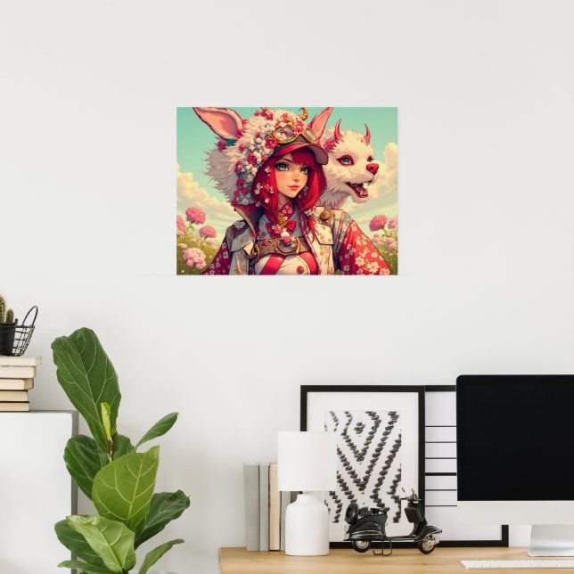 Poster Anime fille avec créature imaginaire, post-croisem (Bureau à domicile)