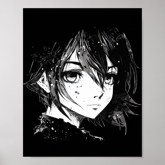 Poster Anime Girl Anime Eyes Ink Art Dessin pour G (Devant)