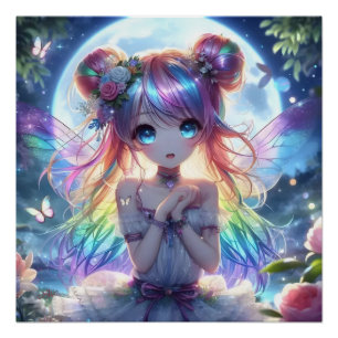 Poster Anime Girl Arc-en-ciel Chanter Lune Fée