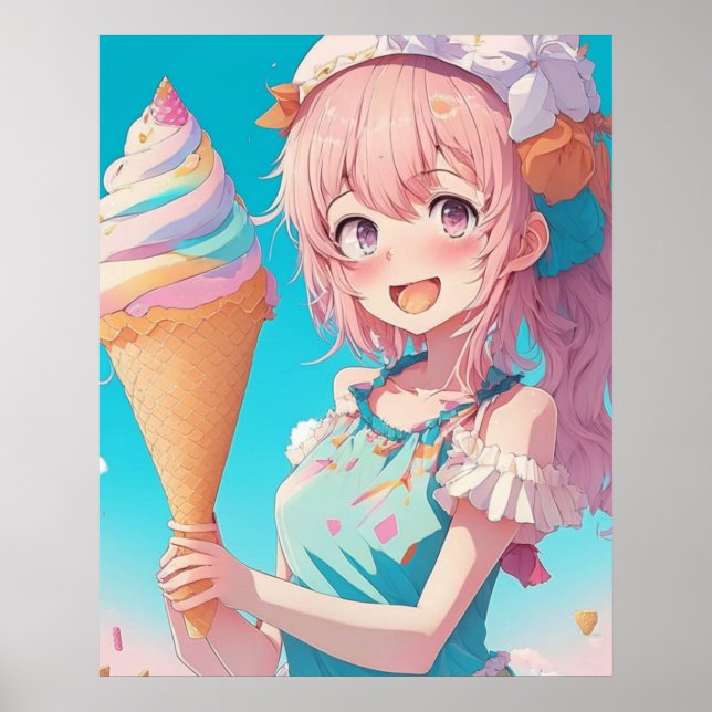 Poster Anime Girl avec Cupcake Whimsical (Devant)