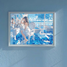 Anime Girl Blue Aesthetic Lo-Fi Chill Bedroom