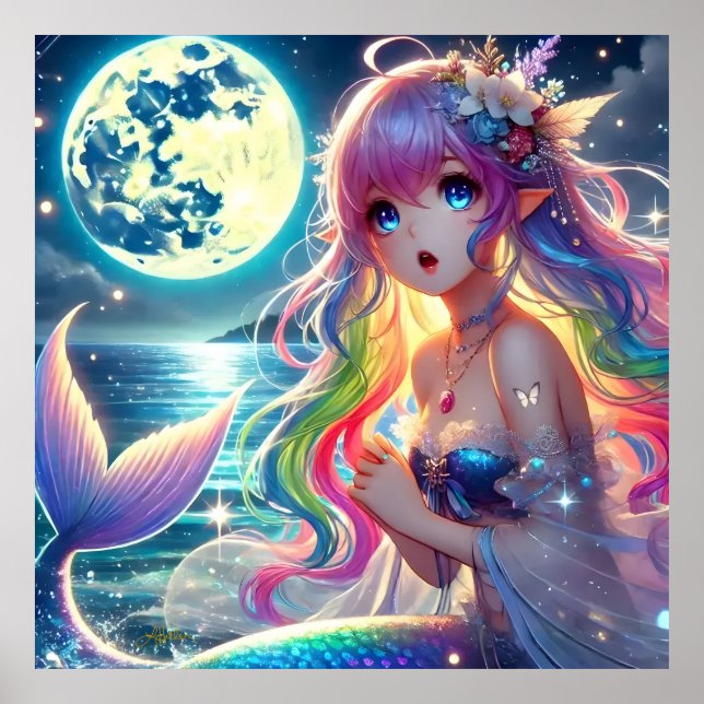 Poster Anime Girl chanter Moonlight Pixie Rainbow Mermaid (Devant)