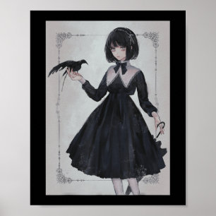 Poster Anime Girl triste rétro esthétique japonaise Otaku