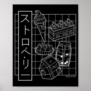 Poster Anime japonais fraise Aesthétique Vaporwave