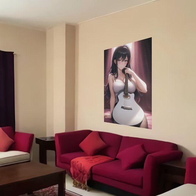 Poster Anime jeune femme tenant une guitare | Art AI (Créateur téléchargé)