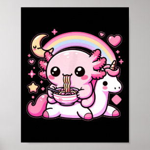 Poster Anime Kawaii Axolotl Manger Ramen Noodles Enfants 