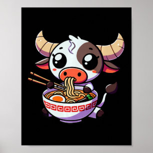 Poster Anime Kawaii Texas Vache Manger Ramen Vêtements No