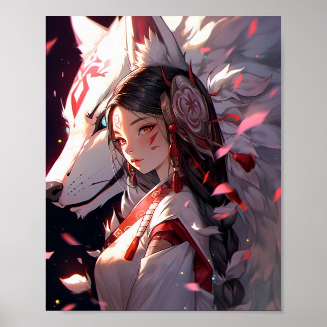 Poster Anime Kitsune Girl Cute Fox Imaginaire Art (Devant)