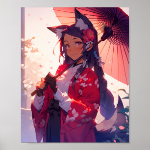 Poster Anime Kitsune Girl Cute Fox Imaginaire Art