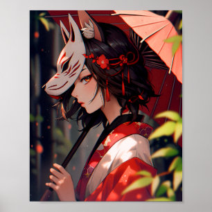 Poster Anime Kitsune Girl Cute Fox Imaginaire Art